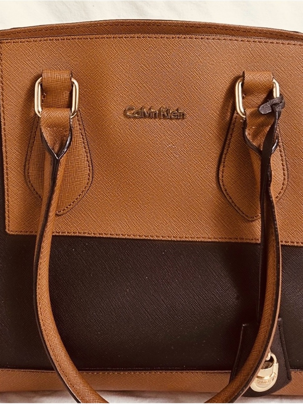 Calvin Klein Two-Tone Tan & Black Satchel